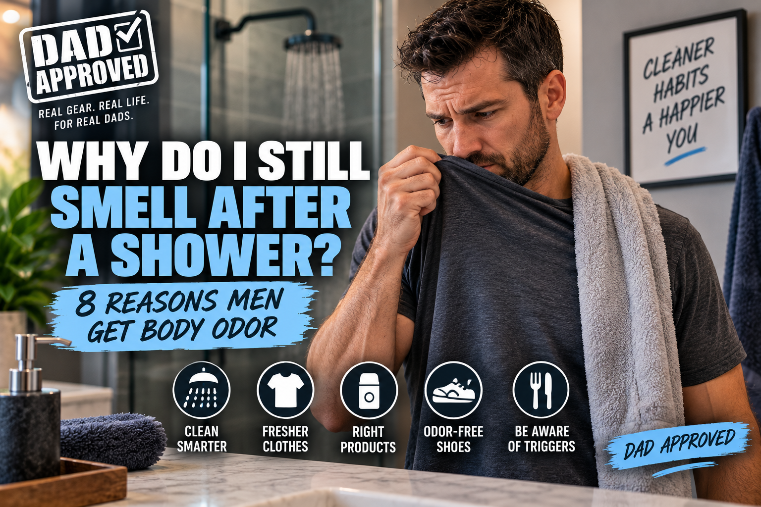 Man dealing with body odor after showering